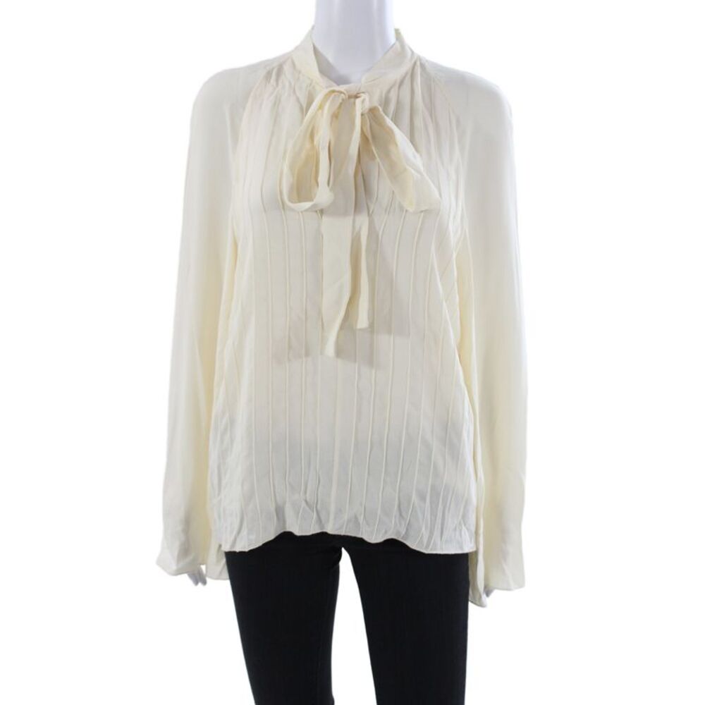 Giambattista Valli Women Tunic Blouse Ivory Collared Tie Long Sleeve Size S